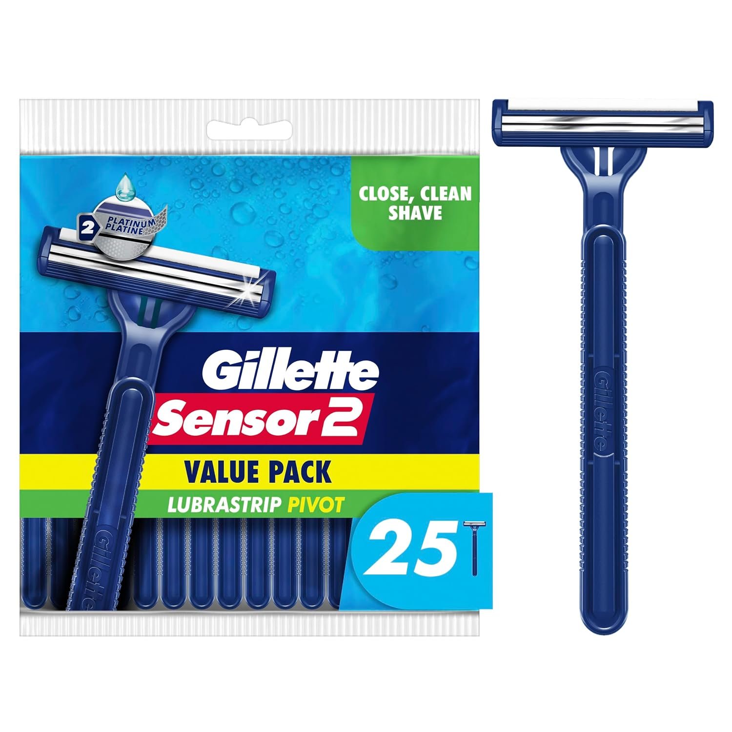 Gillette Sensor2 Pivoting Head Men’s Disposable Razors, 25 Count
