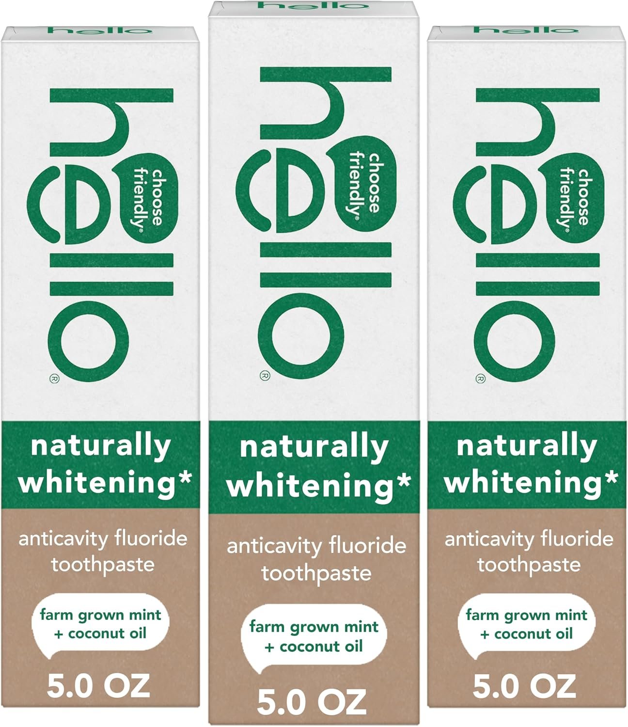hello Naturally Whitening Toothpaste with Fluoride, Mint, 3 Pack, 5 oz