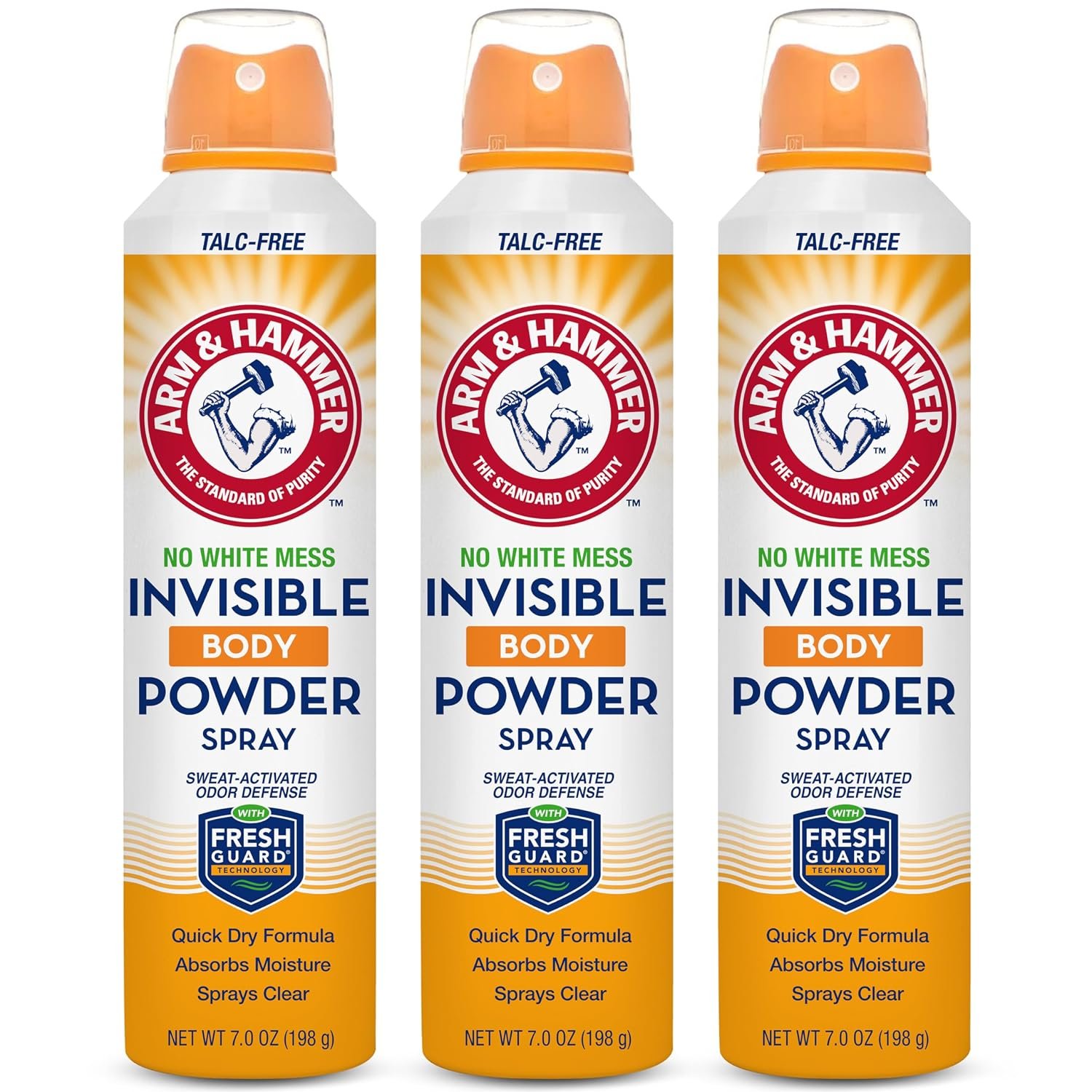 Arm & Hammer Invisible Body Powder Spray, Odor, Sweat Control, 7 oz, 3 Pack
