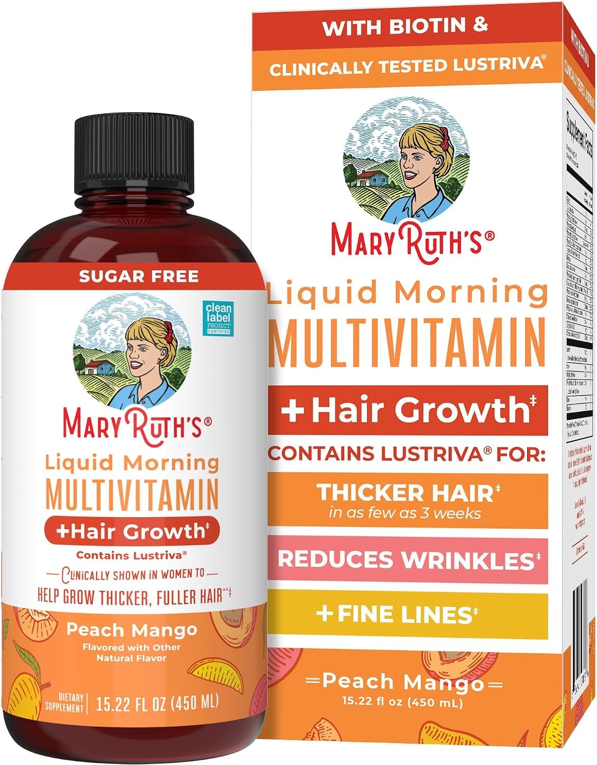 MARYRUTH’S Liquid Multivitamin + Hair Growth, Clinically Thicker Hair, 15oz