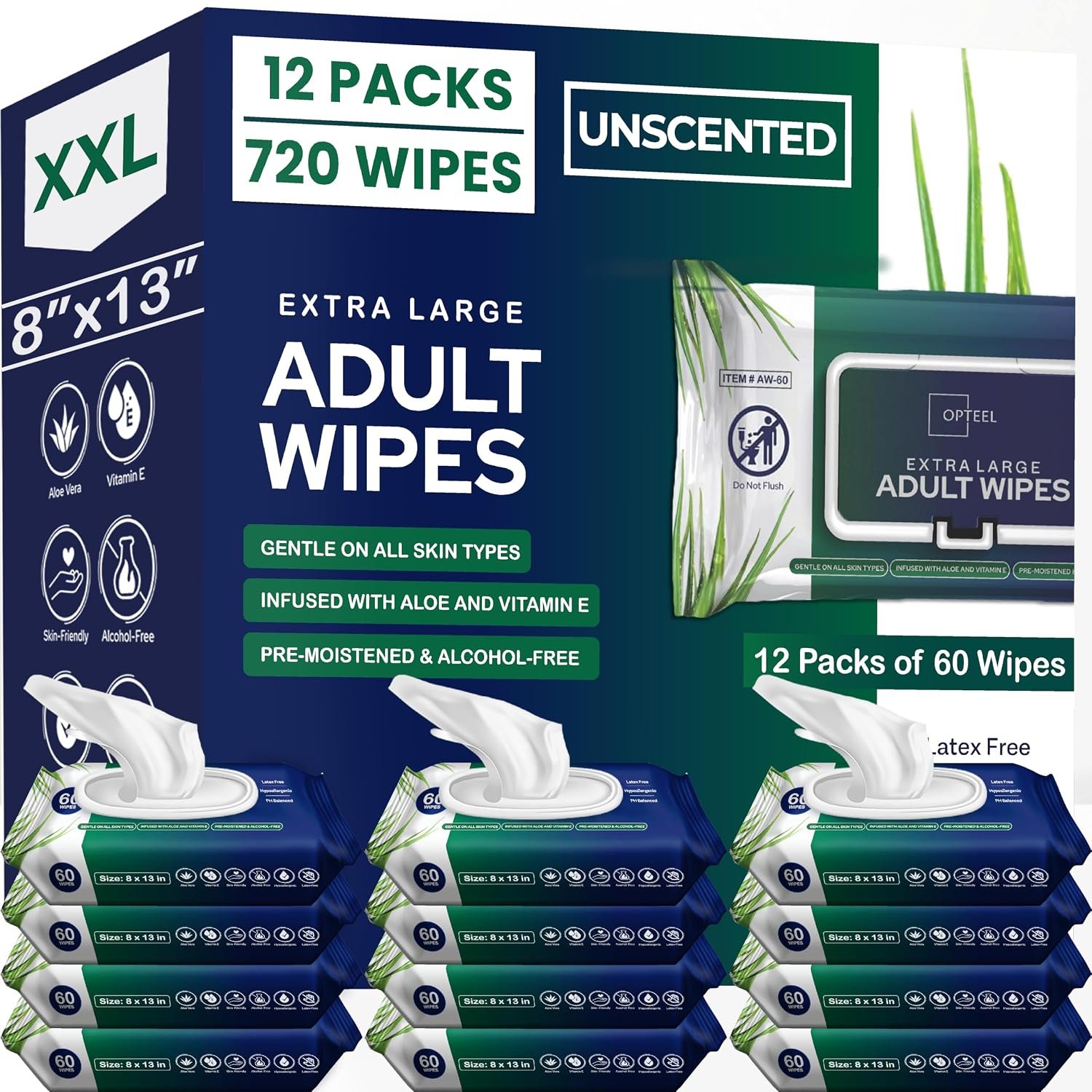 OPTEEL Adult Wipes for the Elderly – Extra Large 8×13, Pre-Moistened 720ct