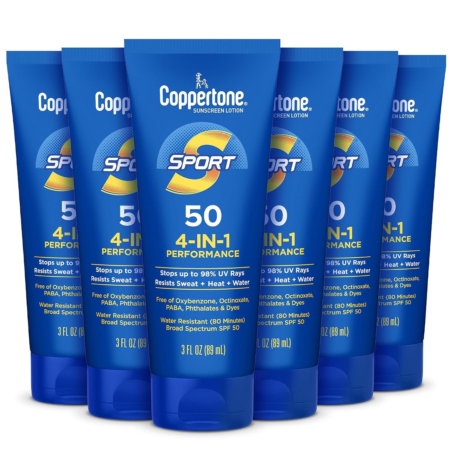 Coppertone SPORT Sunscreen Lotion SPF 50, Multipack, 6 x 3 FL OZ