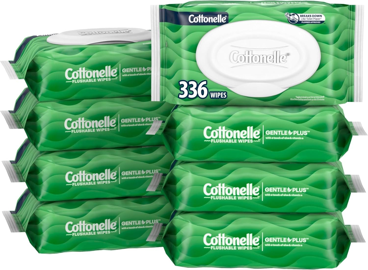 Cottonelle GentlePlus Flushable Wipes, 8 Packs, 42 Wipes per Pack