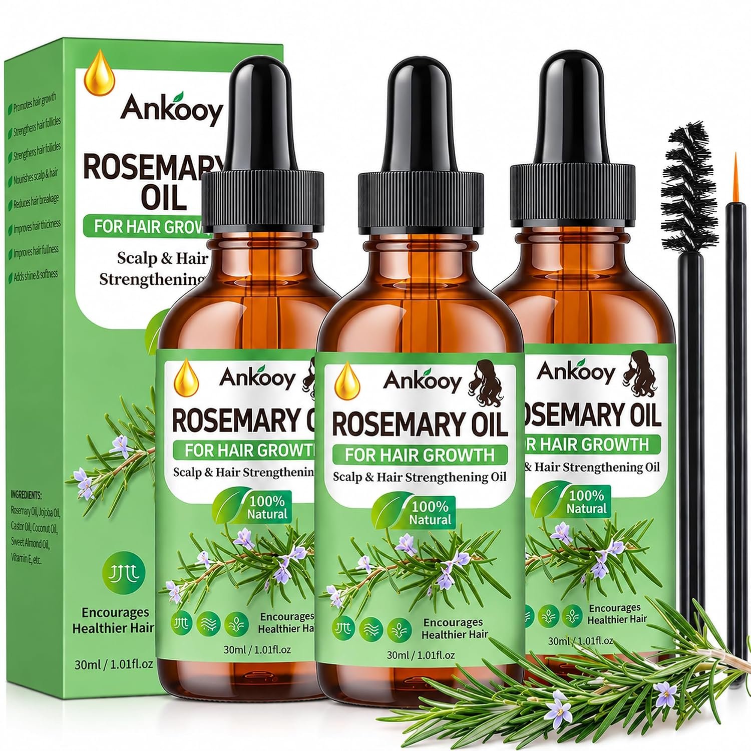 3 Pack Rosemary Oil for Hair Growth,Rosemary Hair Growth Oil,Strengthening Oil for Dry Damaged Hair,Hair Loss Treatment & Thickens Hair,Scalp Care Promotes Hair Thickness for Men Women