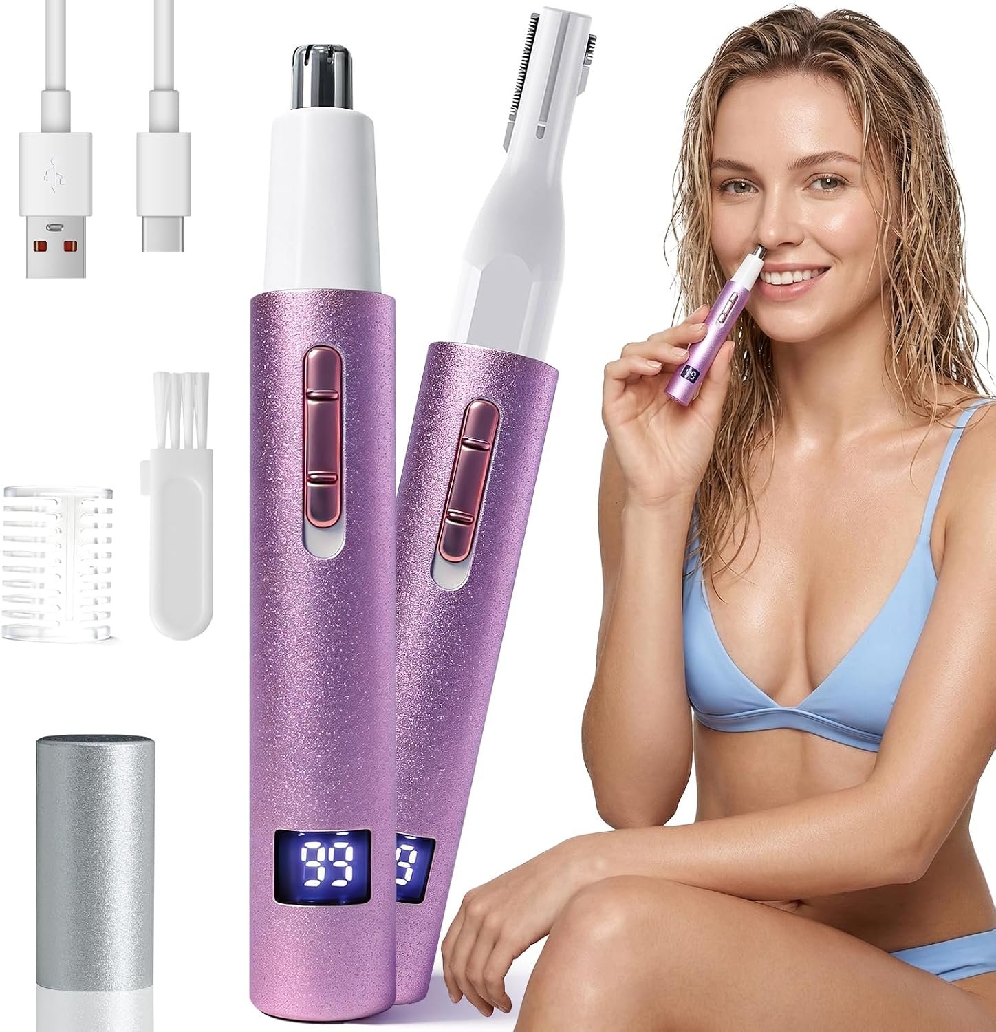 Yunmiss LED Display Eyebrow & Nose Hair Trimmer Clipper for Men Women,2026 Rechargeable 2 in 1 Painless Ear & Facial Hair Trimmer with Powerful Motor and Dual-Edge Blades Easy Cleansing (Multicolor)
