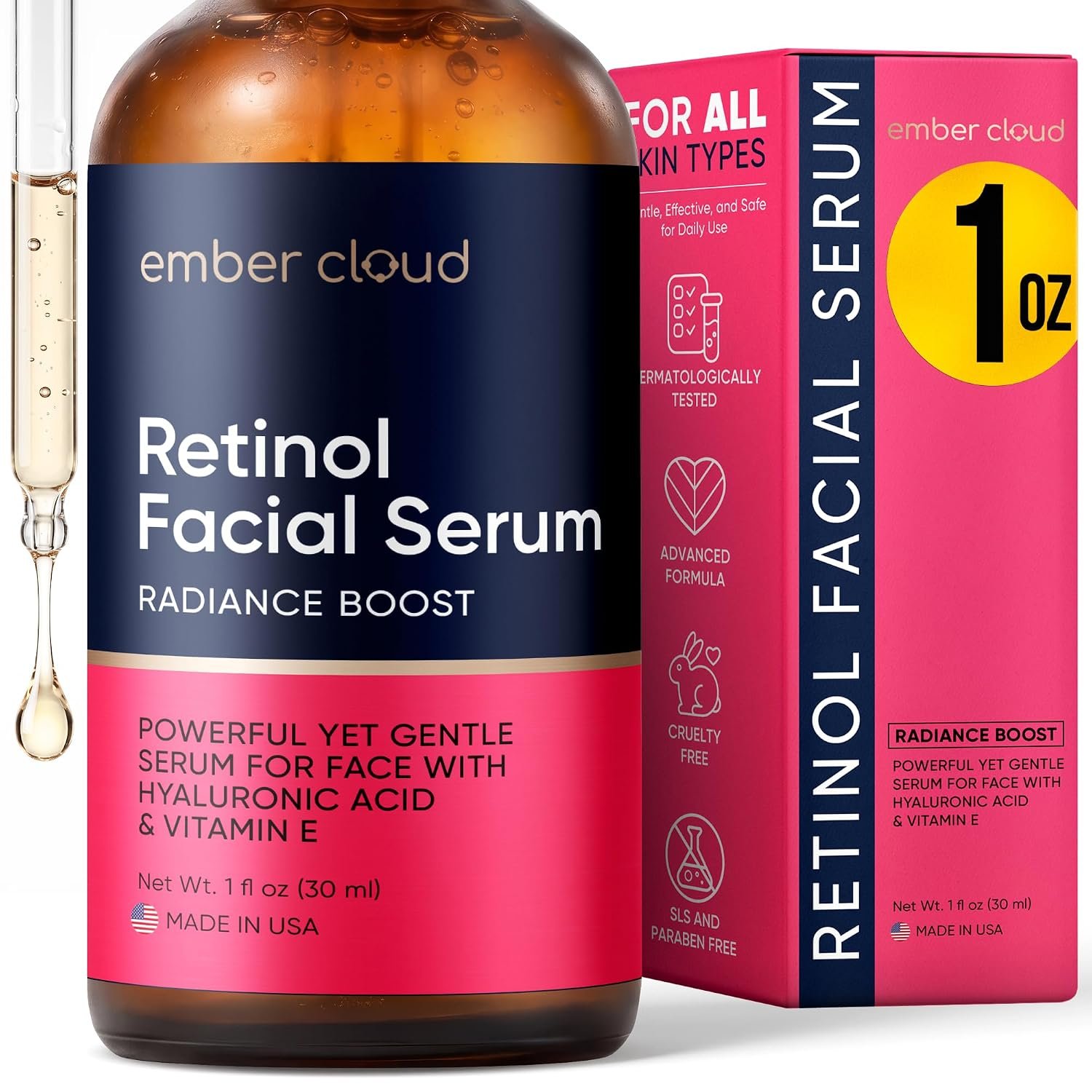 Retinol Serum for Face with Hyaluronic Acid & Vitamin E 1 Oz