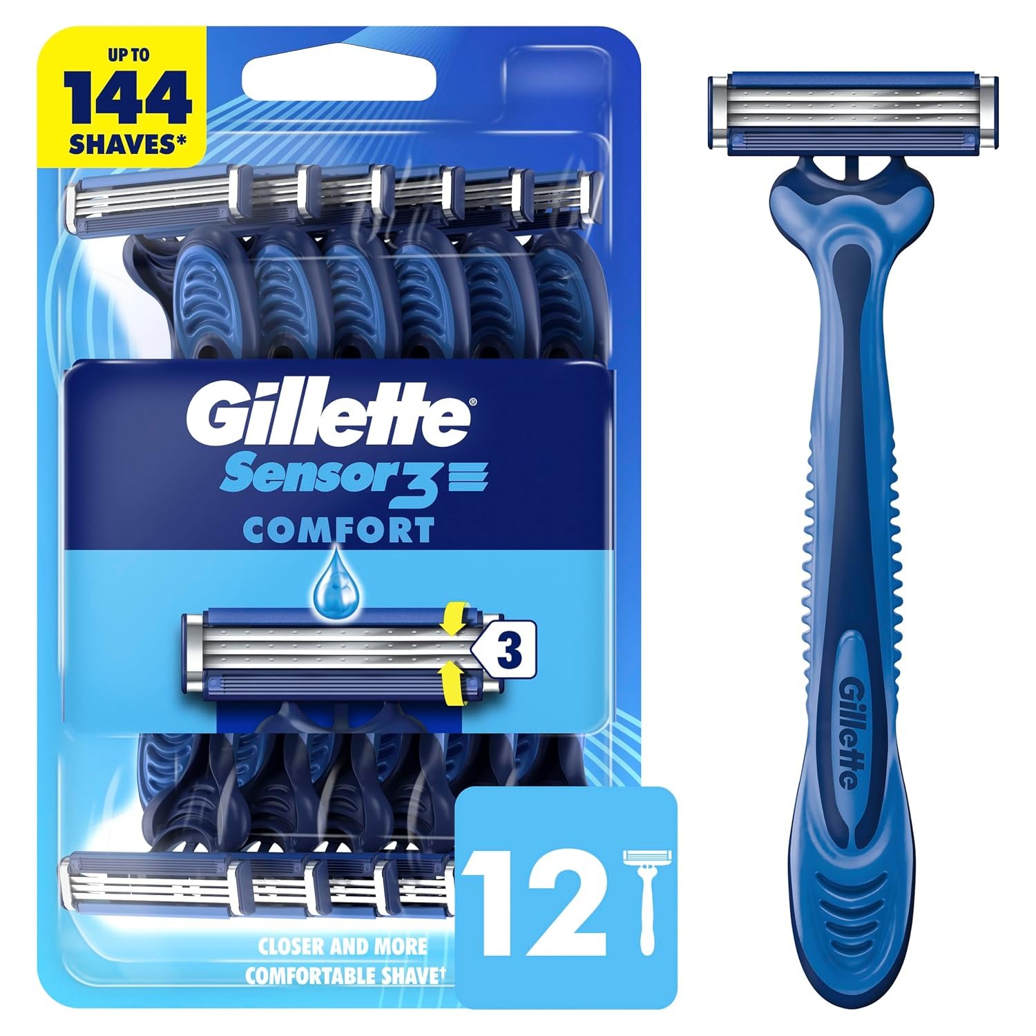 Gillette Sensor3 Comfort Men’s Disposable Razors, 12 Razors