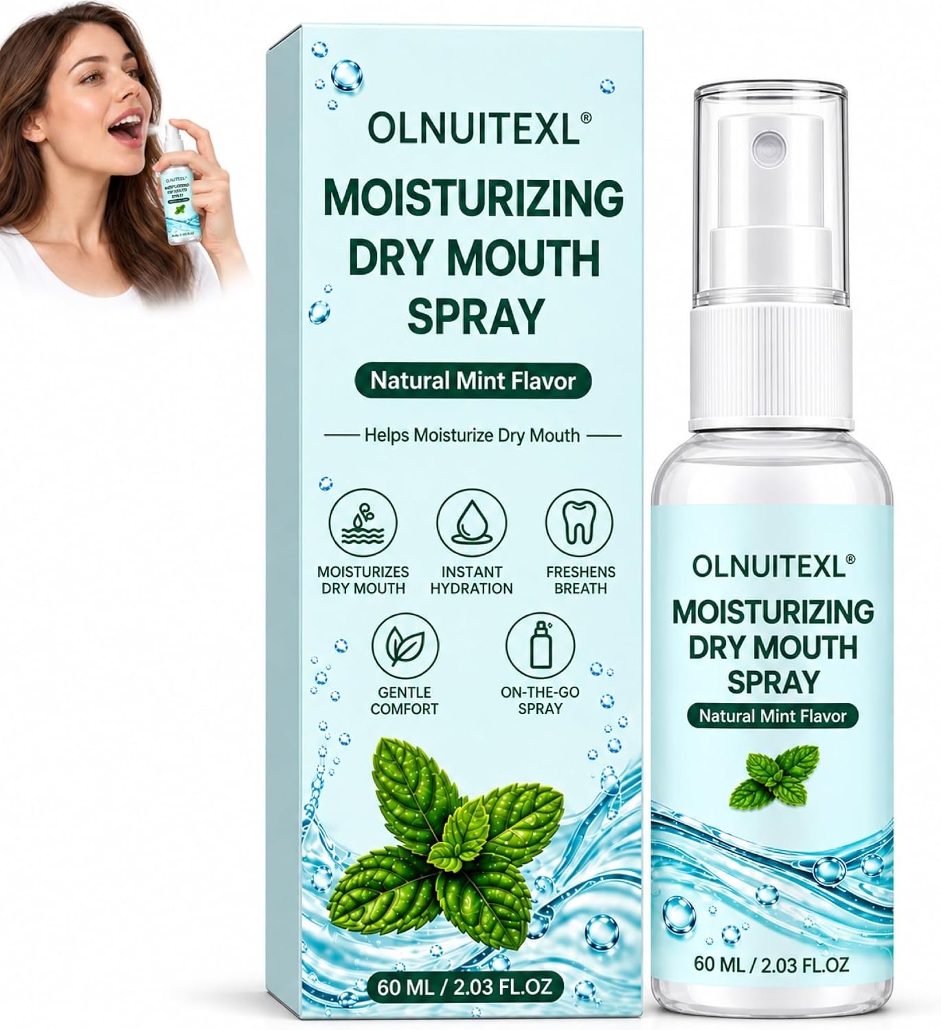 Dry Mouth Spray for Adults, Alcohol-Free Long-Lasting Moisture, 60 mL
