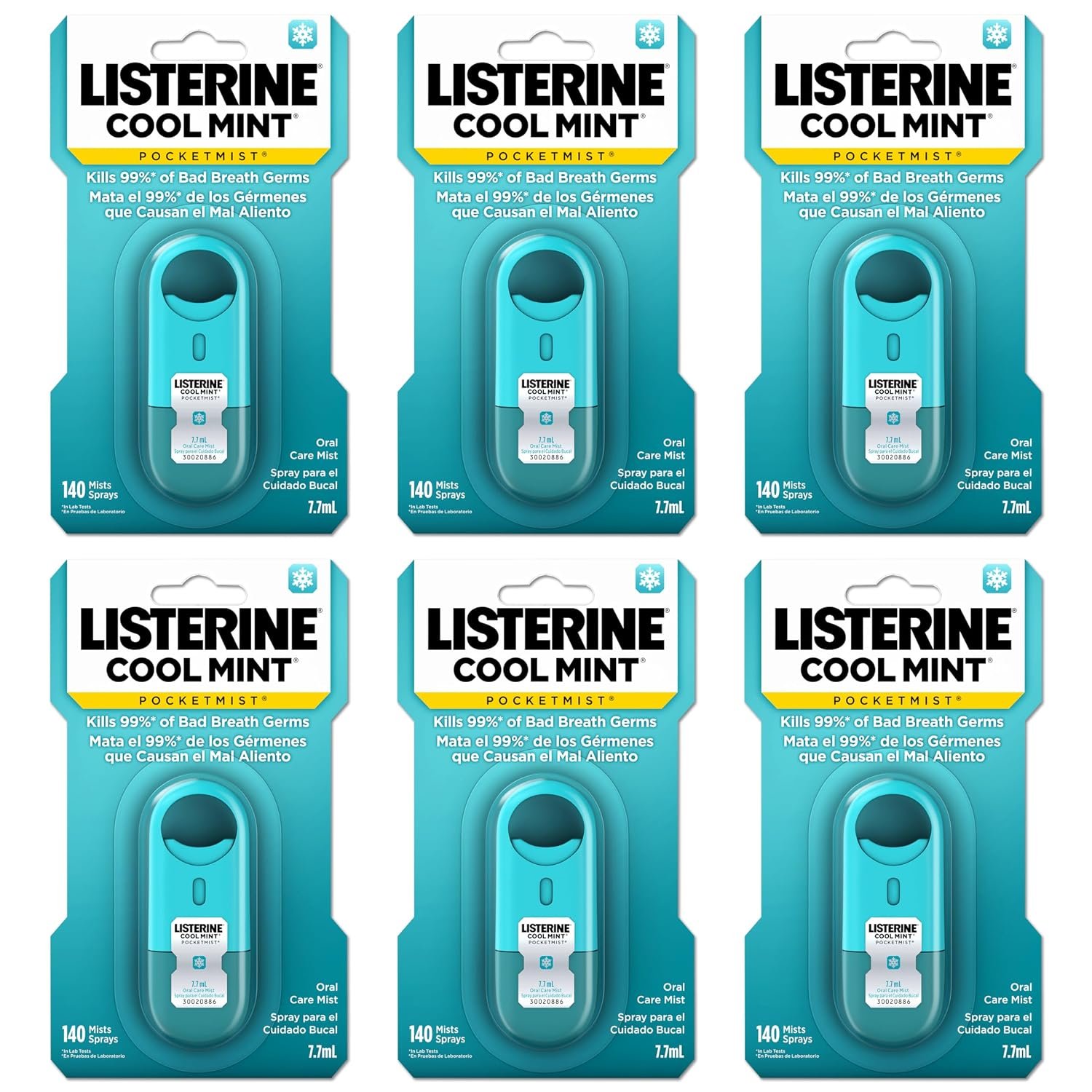 Listerine Cool Mint Pocketmist, Oral Care Mist for Fresh Breath, Non-Aerosol Sugar-Free Minty Bad Breath Refresher Spray to Kill 99% of Bad Breath Germs, Portable, Cool Mint Flavor, 7.7 mL