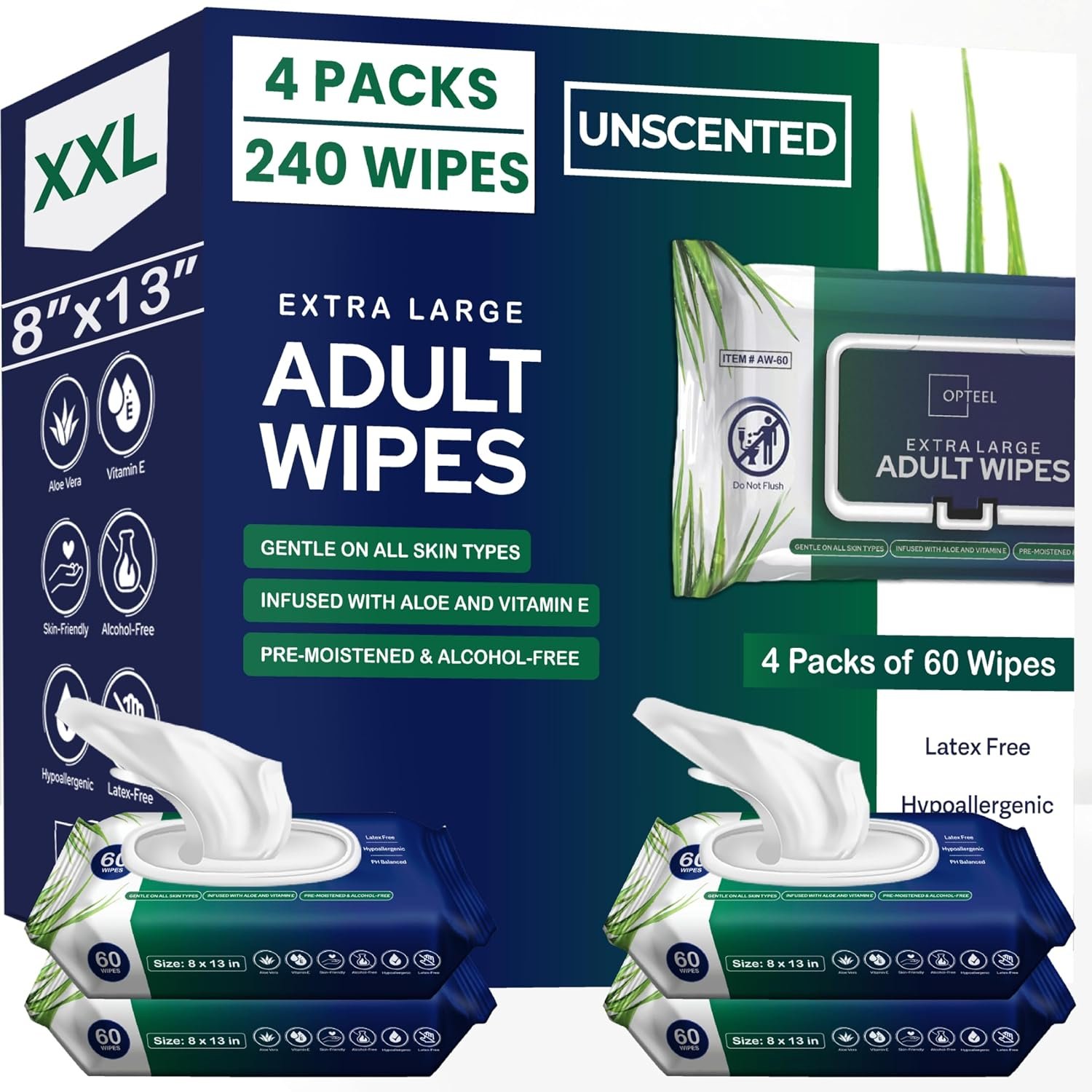 OPTEEL Adult Wipes for the Elderly – Extra Large 8×13, Pre-Moistened 240ct