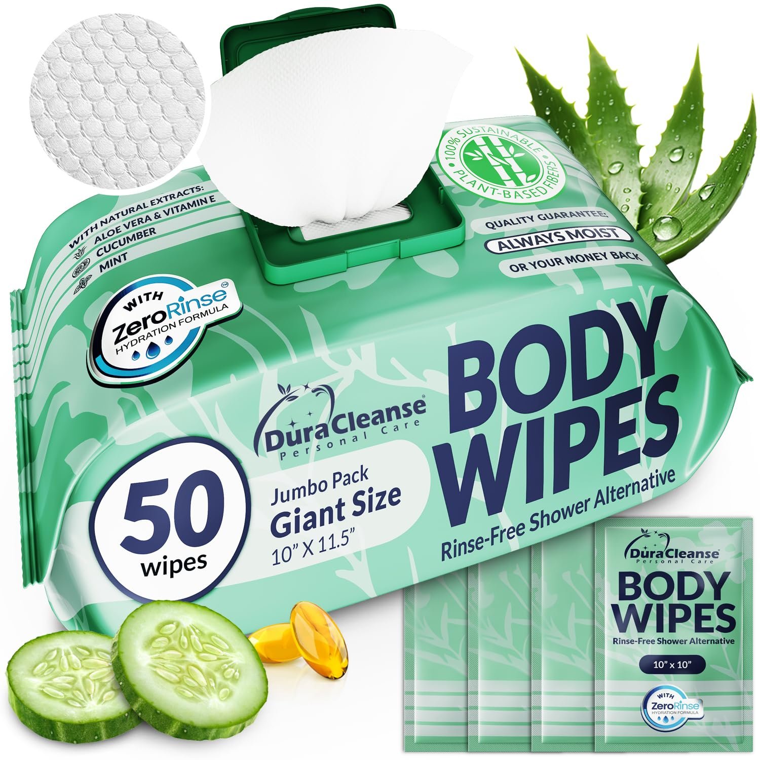 Body Wipes for Women – Gentle – No Rinse Bathing Wipes – 50 Ct + 4 Travel