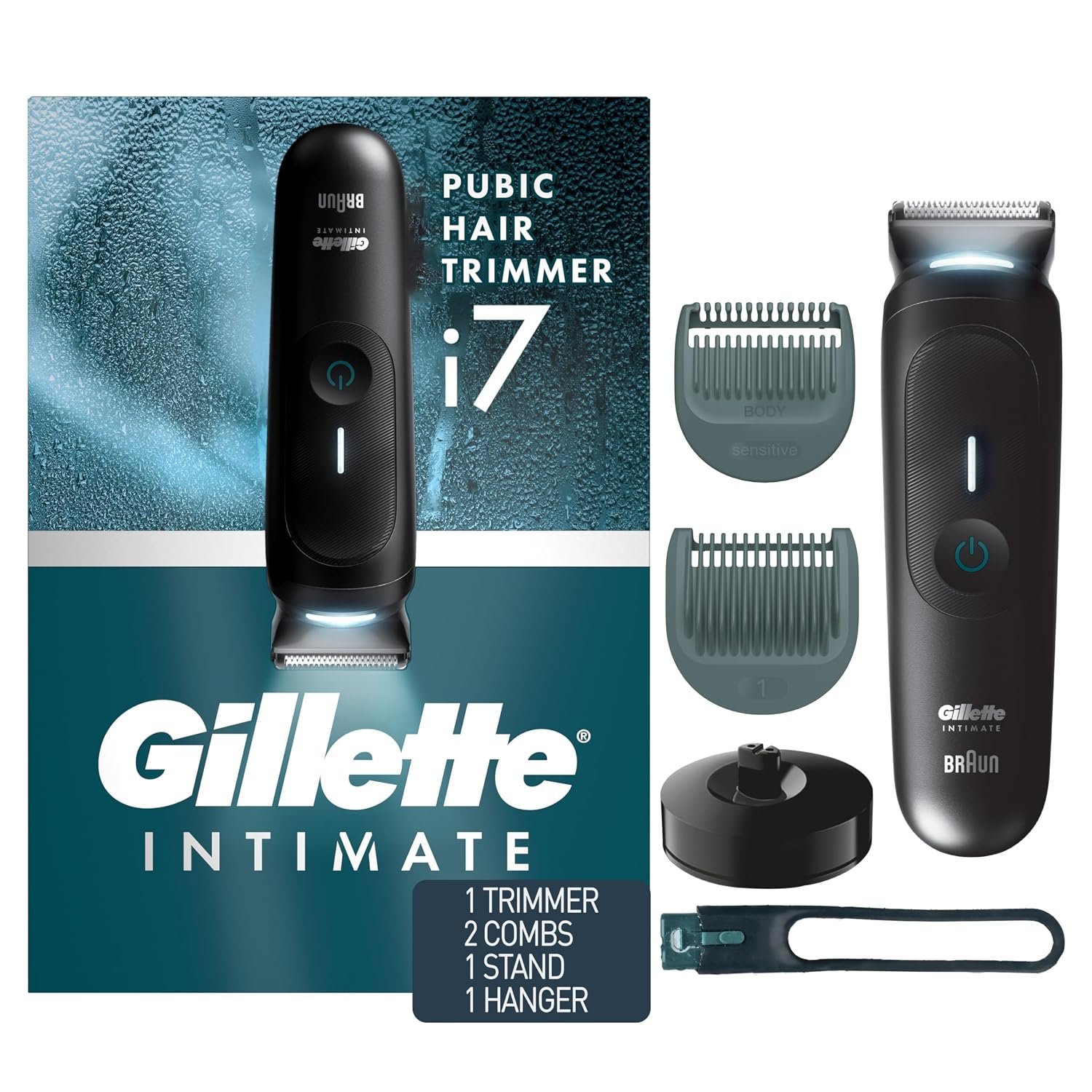 Gillette i7 Intimate Men’s Premium Pubic Hair Trimmer, Waterproof LED Body Hair Trimmer for Men, Manscaping Body Groomer
