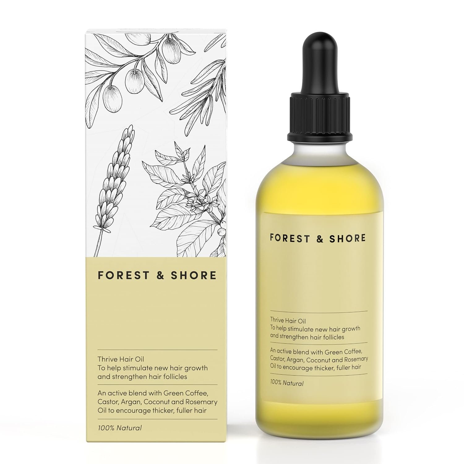 Forest & Shore Hair Growth Oil, 100% Natural, with Caffeine, Biotin, Castor , Argan & Rosemary, Effective Serum for Damaged Hair