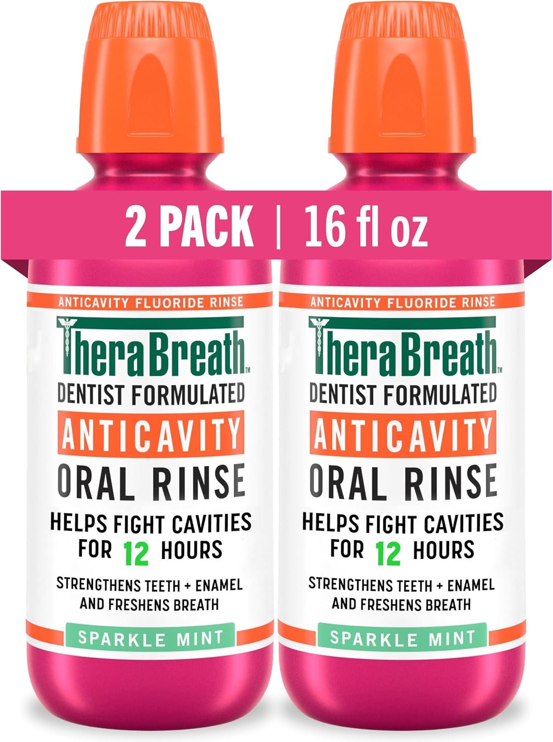 TheraBreath Anticavity Fluoride Mouthwash, Sparkle Mint, 16 fl oz, 2-Pack