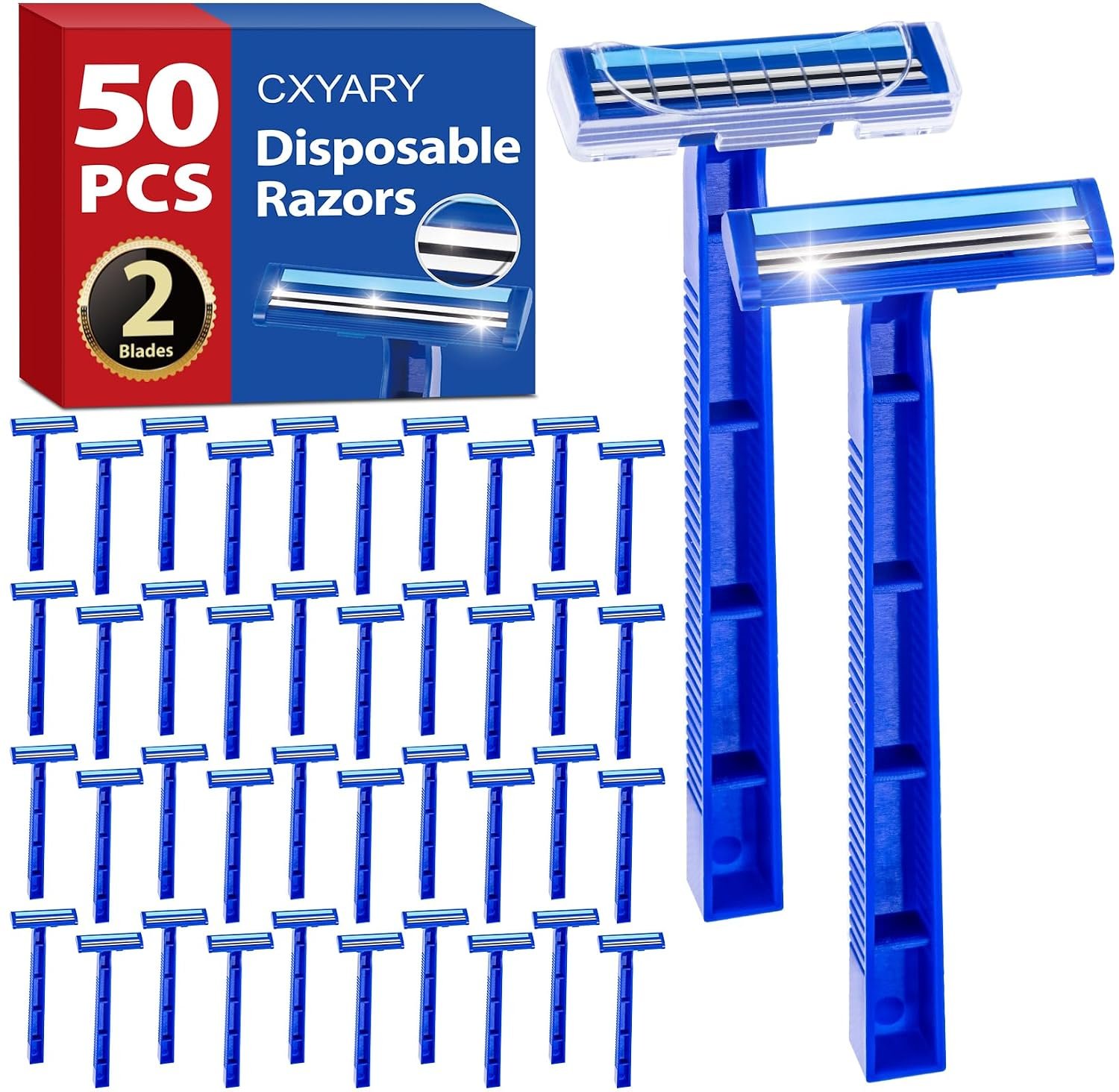 CXYARY 50 Pcs Disposable Razors With Lubricating Strip, 2 Blade Razors