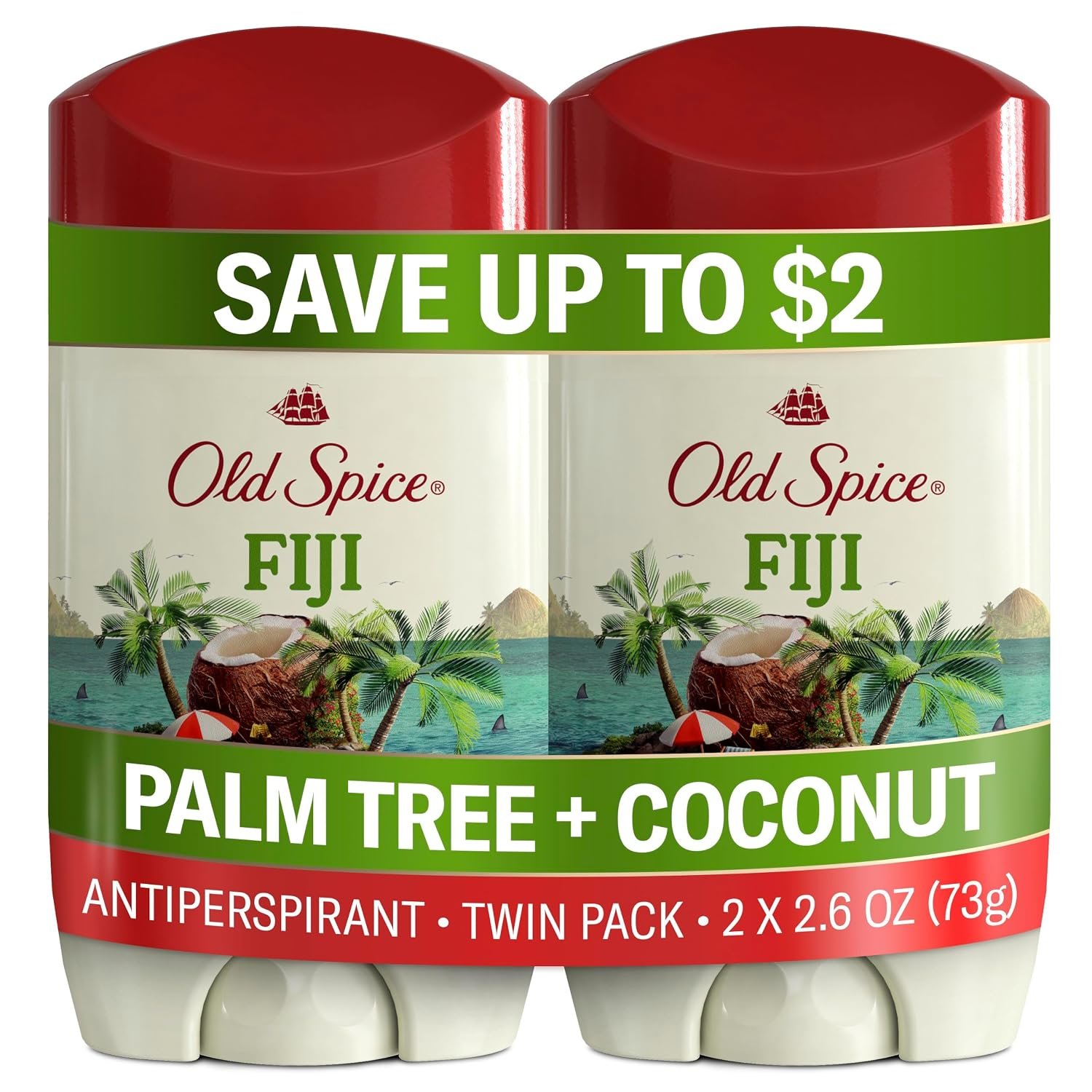 Old Spice Antiperspirant Deodorant for Men, Fiji Scent, 2.6 oz Pack of 2