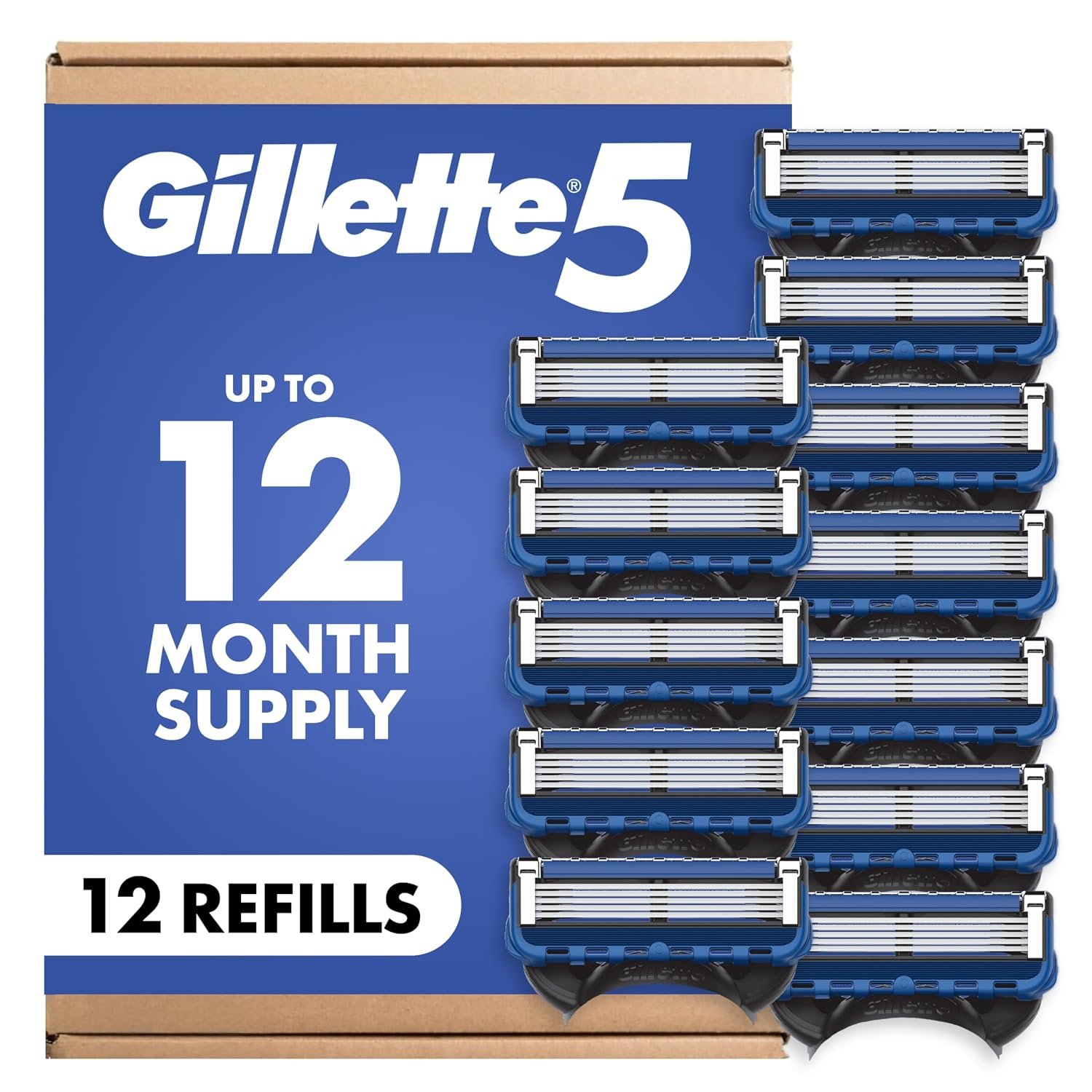 Gillette 5 Men’s 5-Blade Razor Blade Refills, 12 Count
