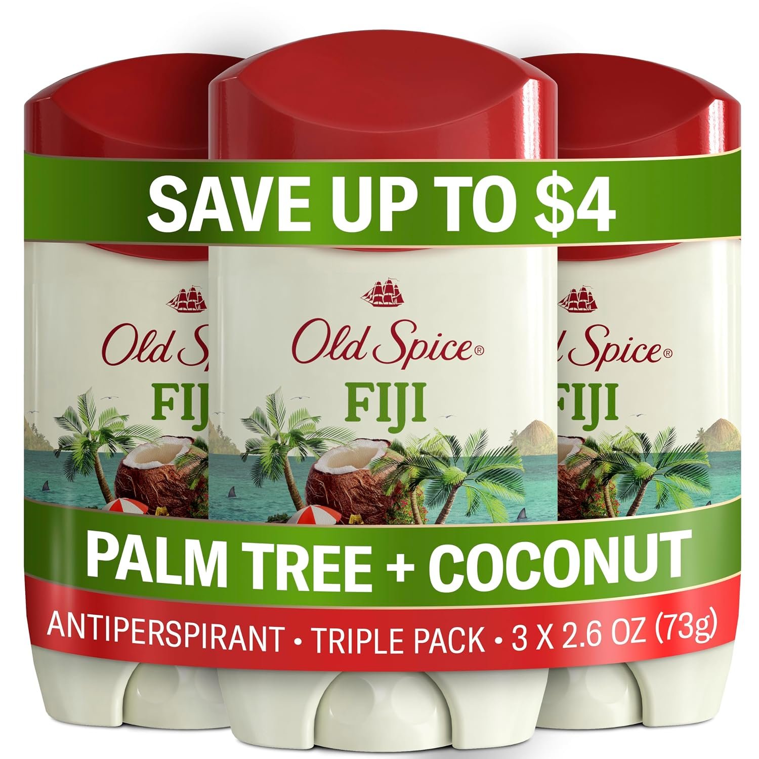Old Spice Antiperspirant Deodorant for Men, Fiji Scent, 2.6 oz Pack of 3
