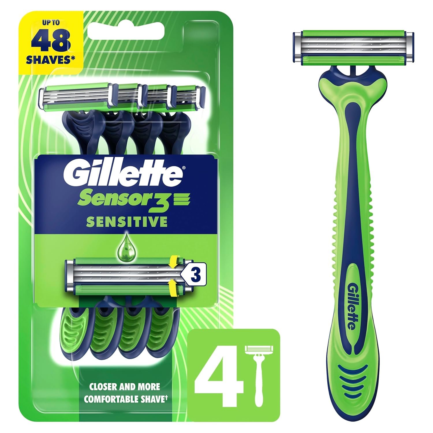 Gillette Sensor3 Sensitive Men’s Disposable Razor, 4 Razors