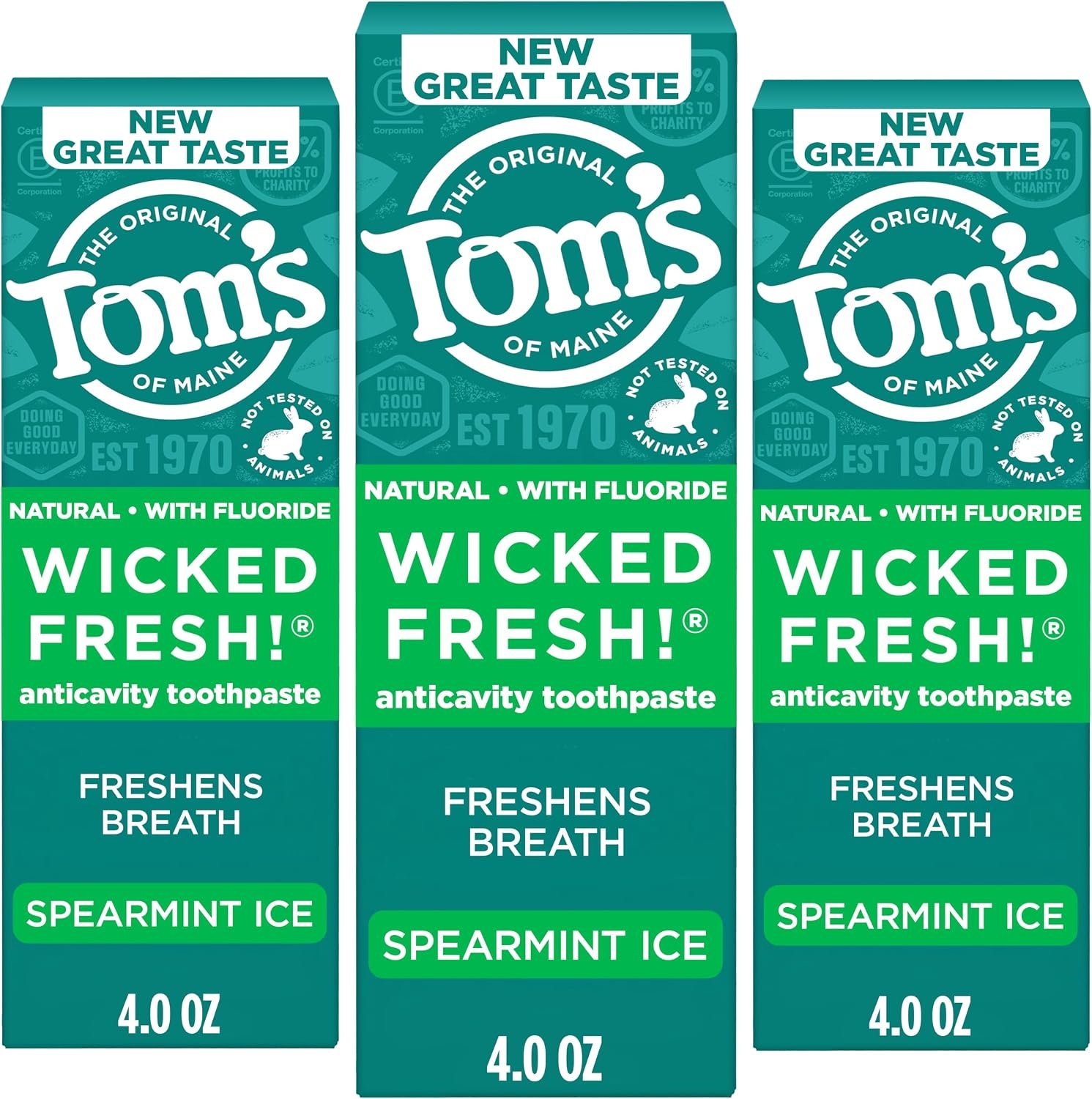 Tom’s of Maine Wicked Fresh Fluoride Toothpaste, Spearmint, 3 Pack, 4 oz