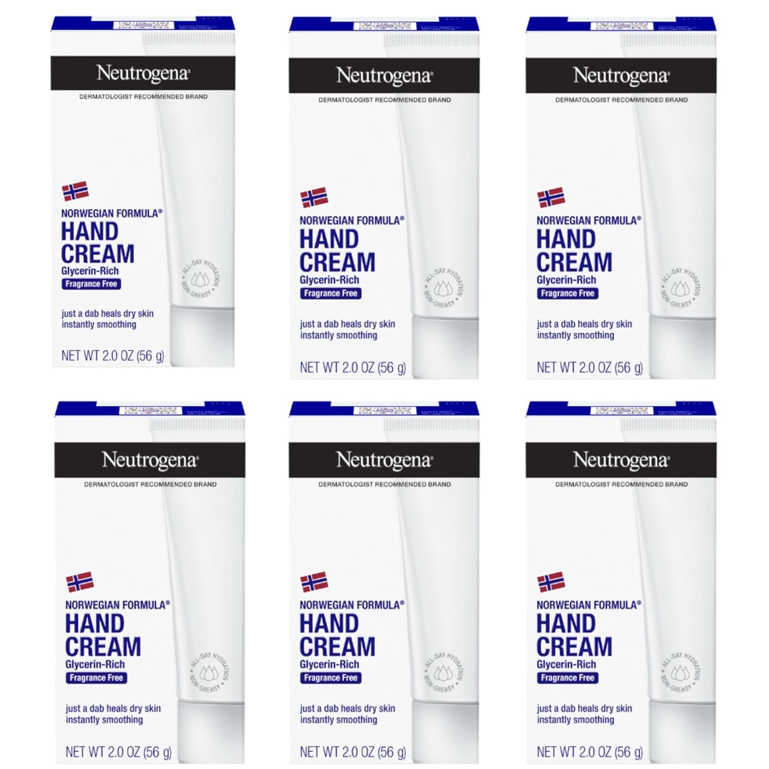 Neutrogena Norwegian Formula Hand Cream, Fragrance Free, 6 x 2 oz