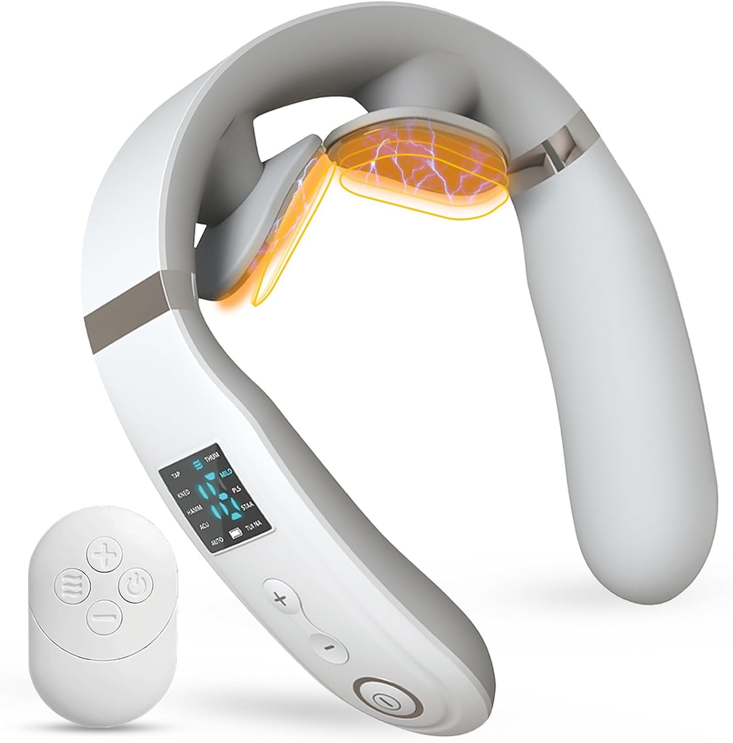 CURECURE Neck Massager with Heat, Electric Neck Massager for Pain Relief Deep Tissue, 10 Settings & 16 Strength Levels, Compact and Travel-Friendly, Great for Comfort, White