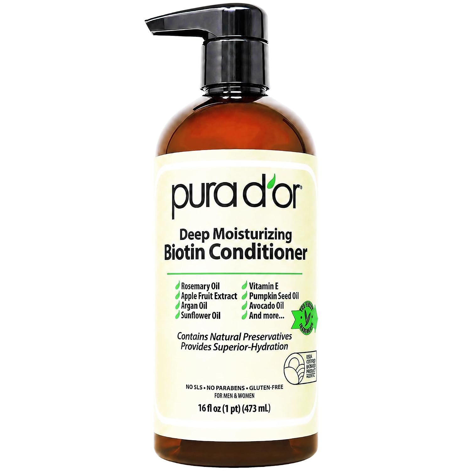 PURA D’OR Deep Moisturizing Biotin Conditioner for Dry, Damaged Hair, 16oz