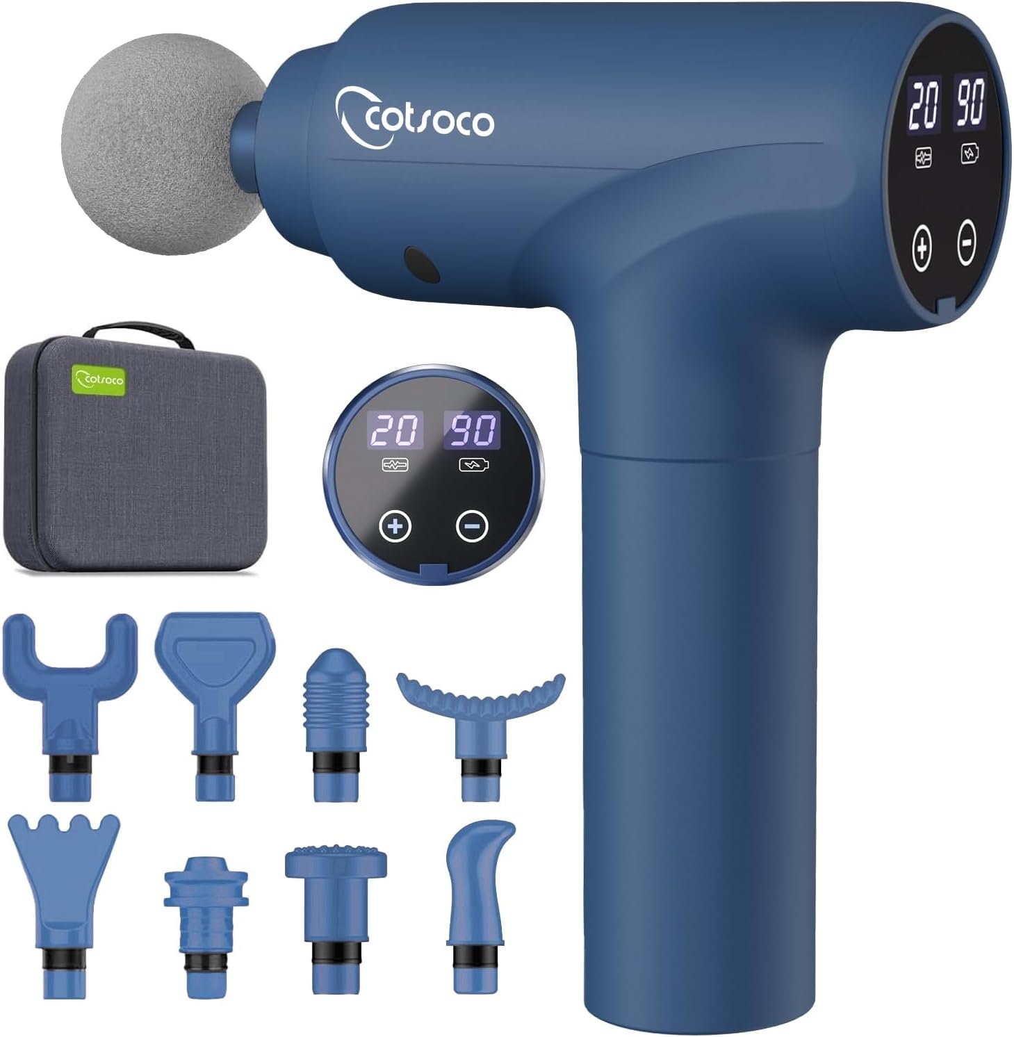 cotsoco Massage Gun Deep Tissue, Fathers Day Dad Gifts, Muscle Massage Gun with 9 Attachment Heads 20 Speeds & Silent Brushless Motor for Pain Relief, Handheld Percussion Back Massager Gun