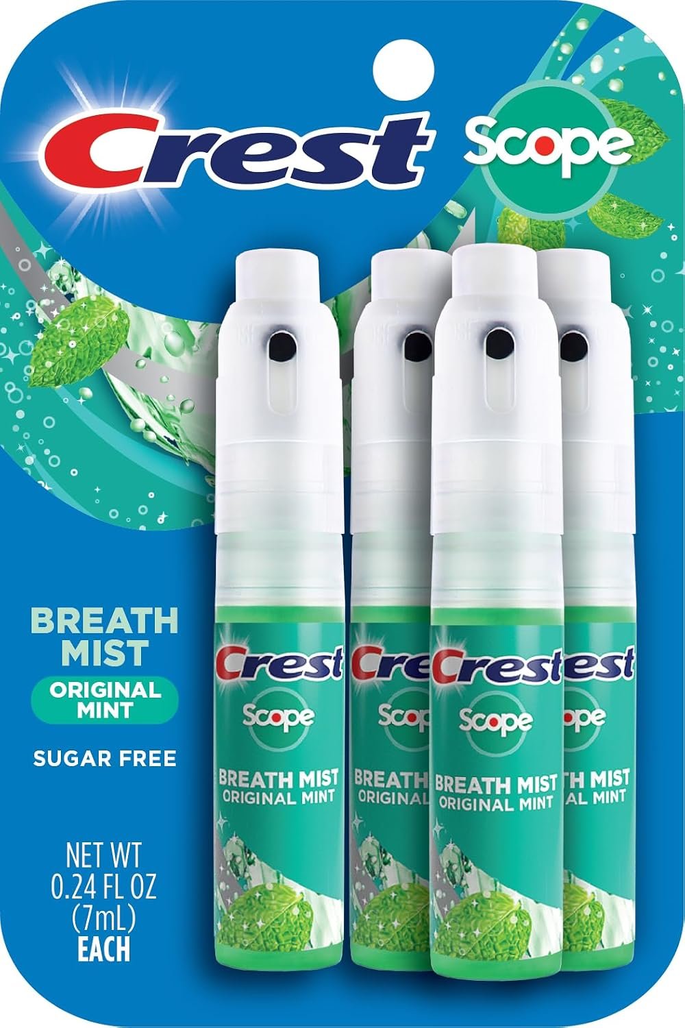 Crest Scope | One 4-Pack of Mint Breath Mist Sprays (4 Total Sprays) – 0.24 Ounce (7mL) – Made in an FDA Audited USA Facility
