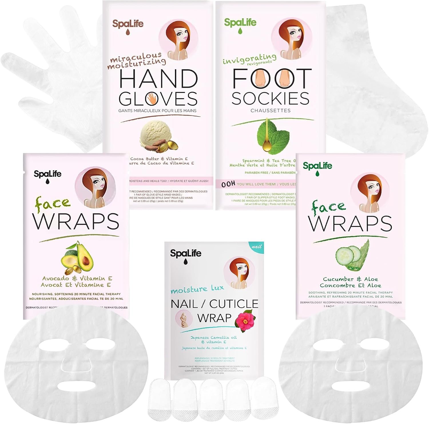 SpaLife 10 Piece Korean Face Mask & Moisturizing Hand Gloves Set | Foot Mask Socks for Dry Cracked Hands & Feet | Korean Skincare Cuticle Repair Mask Women | Self Care Gifts for Women | 10 Pack