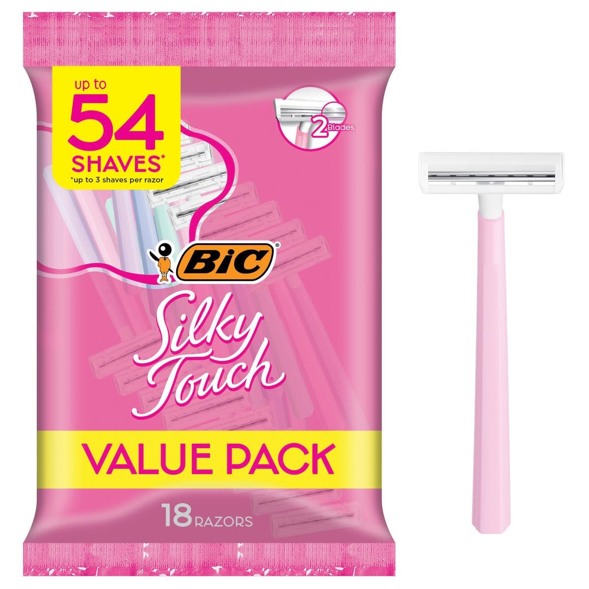BIC Silky Touch Womens Disposable Razors, 2-Blade, Travel Covers, 18-Pack