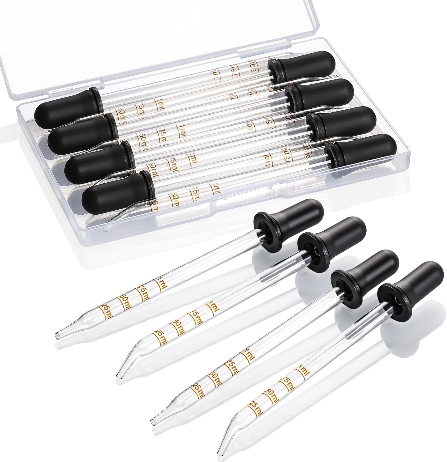 8 Pack, 1 mL Glass Eye Dropper with Measurement – Long Bent & Straight Tip Calibrated Glass Medicine Droppers, Accurate Dose Pipette Dropper for Essential Oil, Feeding, Ear, Eye, Lab, Health, Beauty