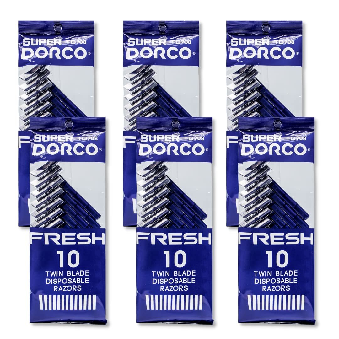 Dorco Fresh Twin Blade Disposable Razors for Men (60 Counts), Smooth & Comfortable Shave, Shaving Razors for Men, Non-Slip Handle, Ideal for Sensitive Skin & Travel