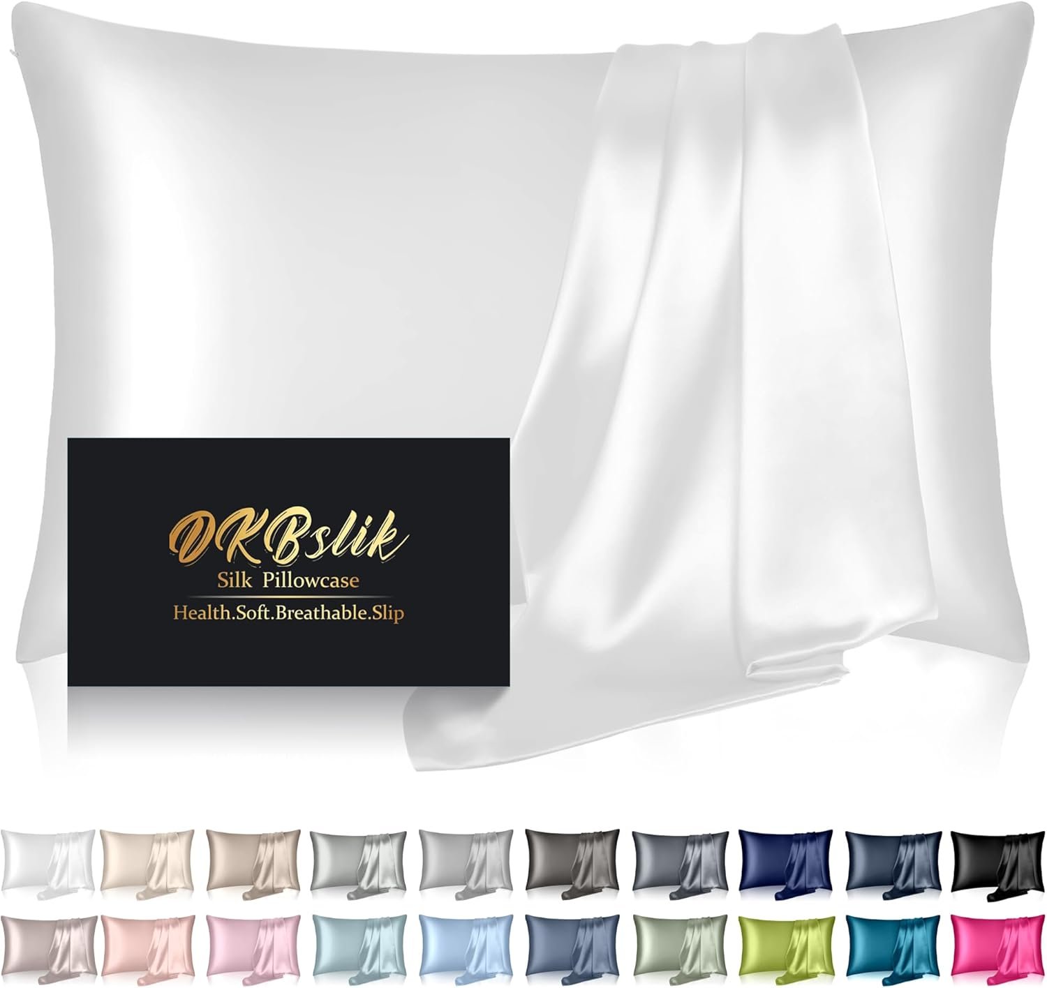 DKBslik Mulberry Silk Pillow Cases Standard Size with Hidden Zipper, White