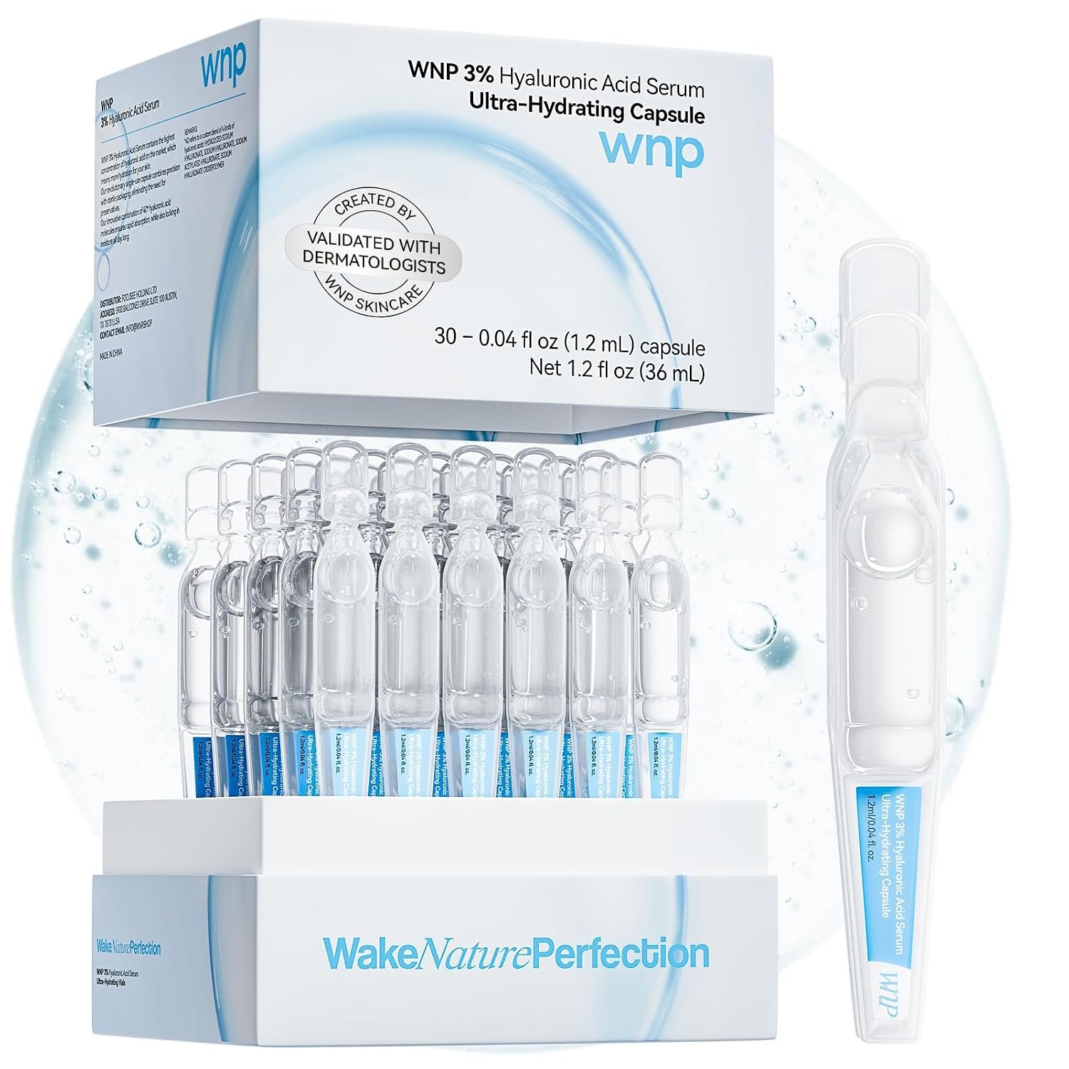 WNP Hyaluronic Acid Serum for Face Ultra Hydrating for Dry Skin, 30 Ct