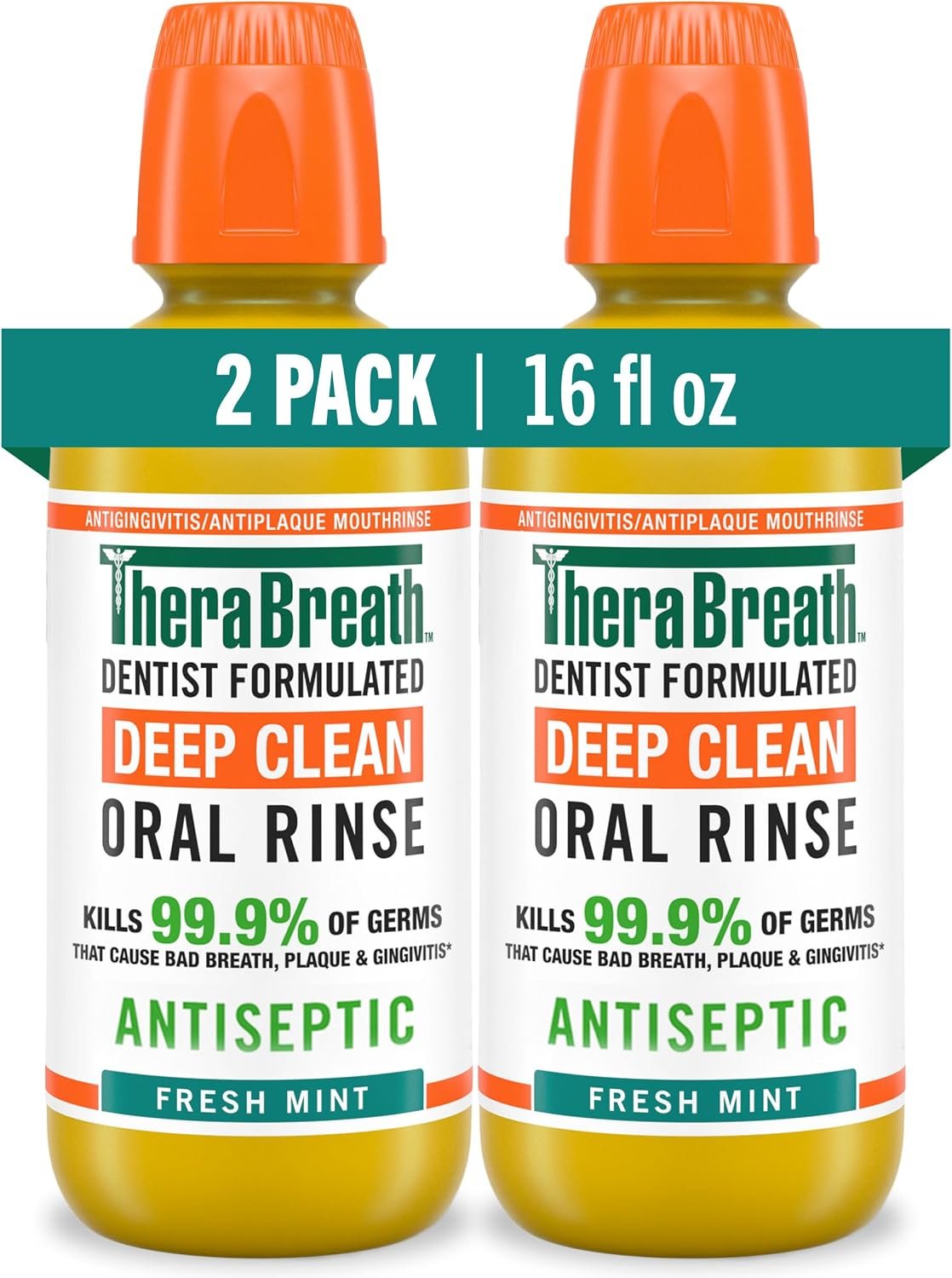TheraBreath Deep Clean Mouthwash, Fresh Mint Flavor, 16 fl oz, 2-Pack