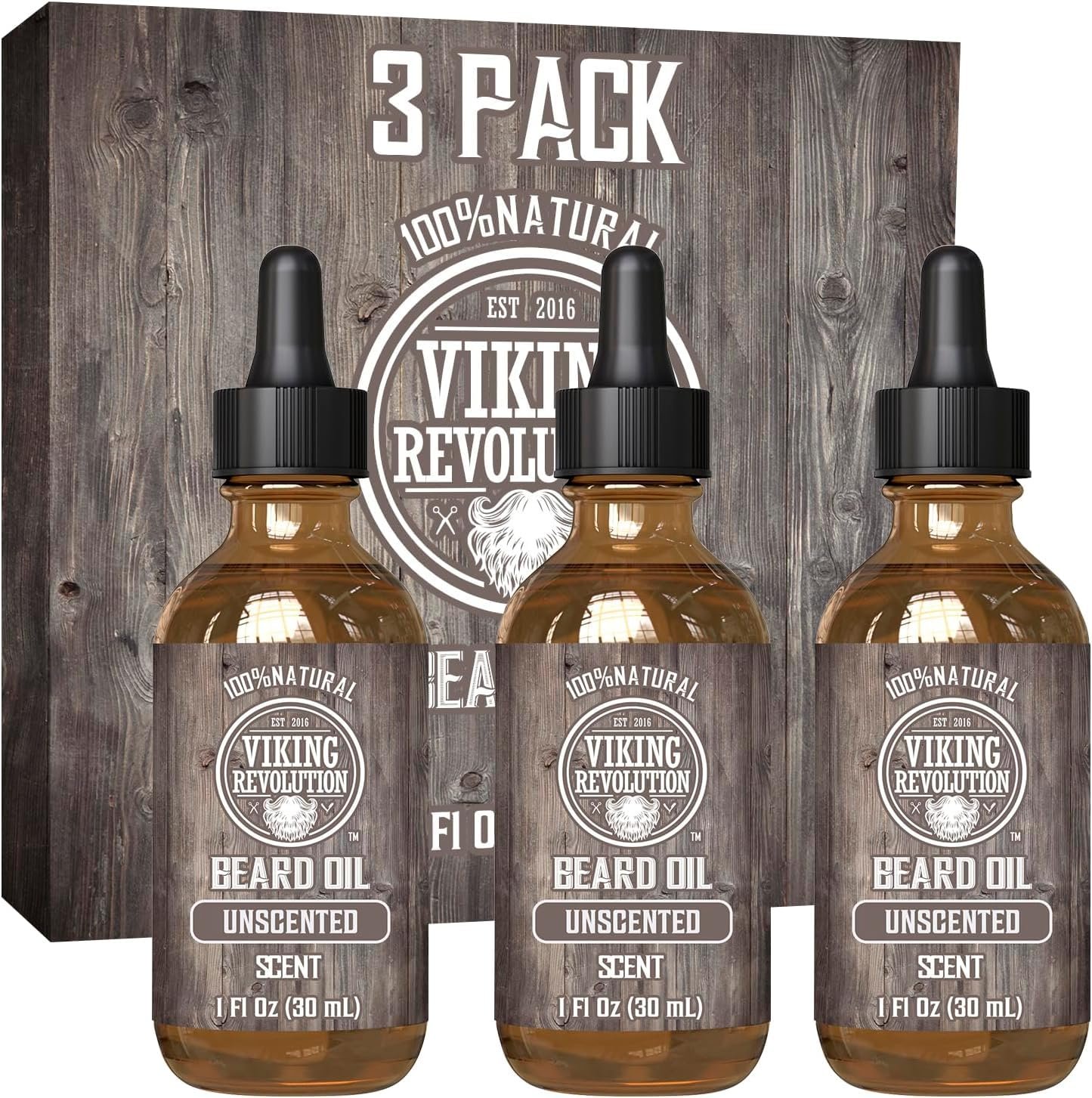 Viking Revolution Beard Oil – Unscented – 1 fl oz (3 Pack)