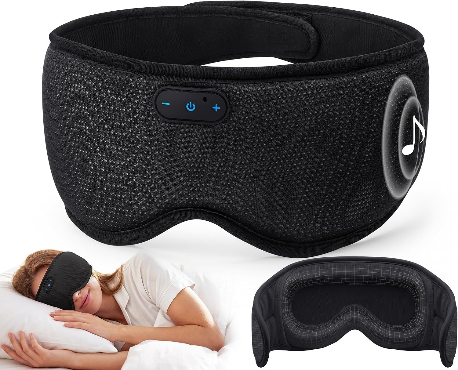 MUSICOZY 3D Bluetooth Sleep Mask Headphones, Sleeping Earbuds, Blackout