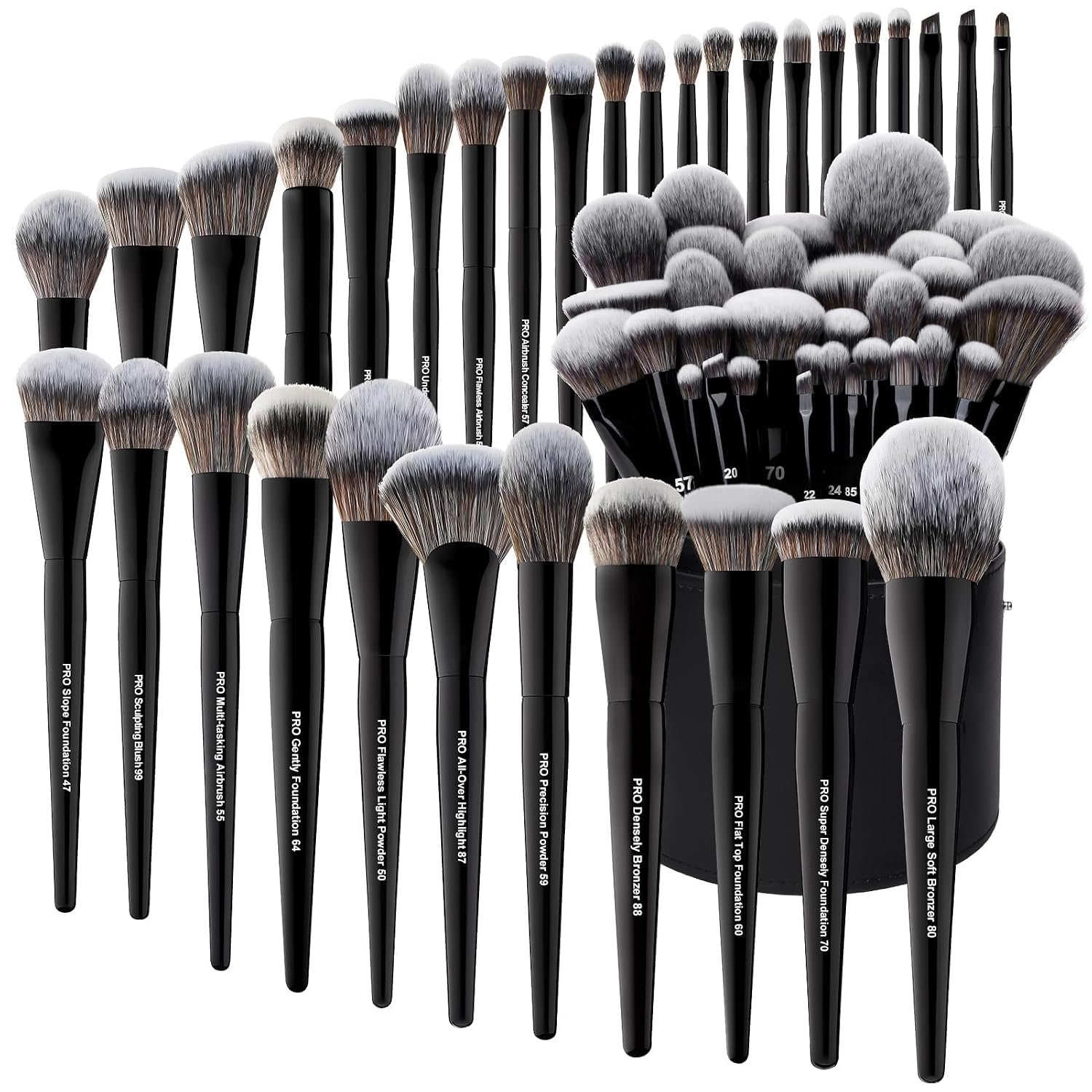 32Pcs PRO Grade Makeup Brushes Set with Super large Holder, Premium Ultra-soft Synthetic Foundation Contour Powder Blush Concealer Eyeshadow Classic Black Make up Brush