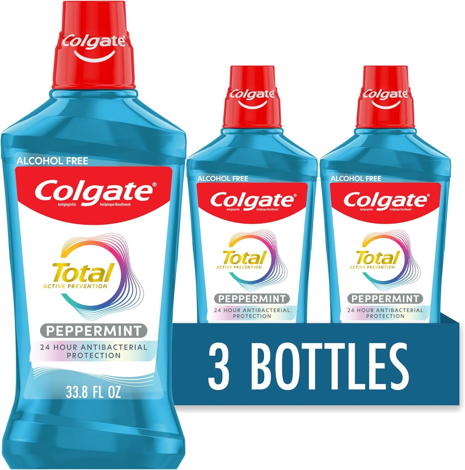 Colgate Total Alcohol Free Mouthwash, Peppermint, 3 Pack, 33.8 fl oz