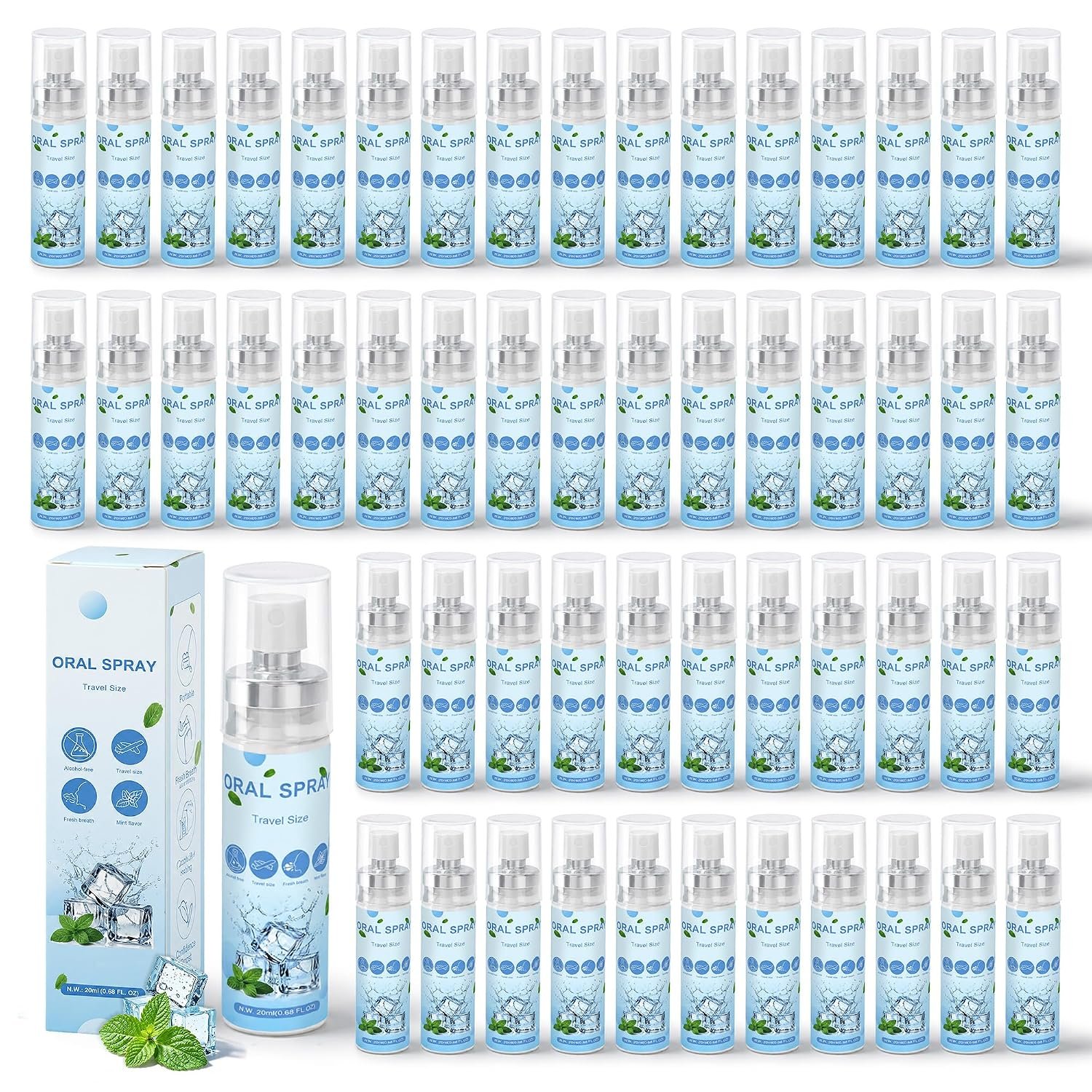 Kocpudu, Fresh Breath Spray, 20ml/0.68 oz Mouth Spray Mint (50-Pack)